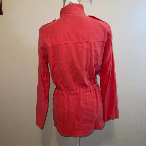 Zara Basic Pink Salmon Solid Zip Cargo Pocket Lightweight Utility Jacket Small - Picture 2 of 15